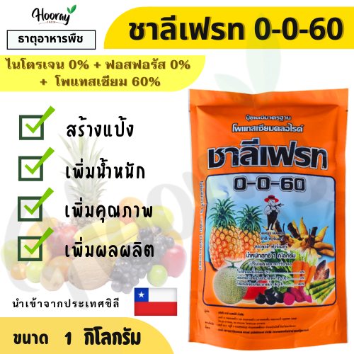 แม่ปุ๋ย 0-0-60 ชาลีเฟรท 1 กก.( โพแทสเซียมคลอไรด์ ) สร้างแป้ง บำรุงผล เพิ่มน้ำหนัก เพิ่มขนาด MOP