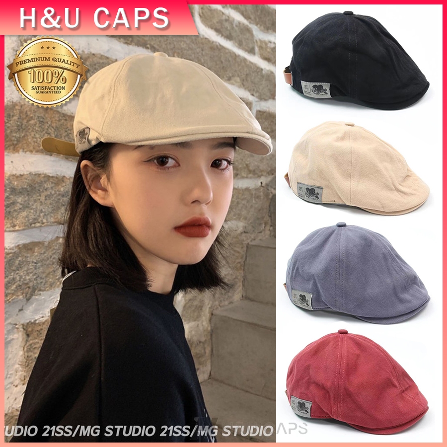 หมวกเบเรต์ หมวกเด็กส่งหนังสือพิมพ์ปัก ปรับขนาดได้ ผ้าฝ้ายแท้ Beret hat สําหรับผู้หญิง และผู้ชาย