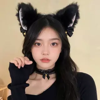 Sexy Girl😸😸ที่คาดผมหูแมว กิ๊บติดผมผู้หญิงเซ็กซี่🤍🖤 ขาวดำ พื้นผิวเป็นขน กระดิ่งมีคันธนู.