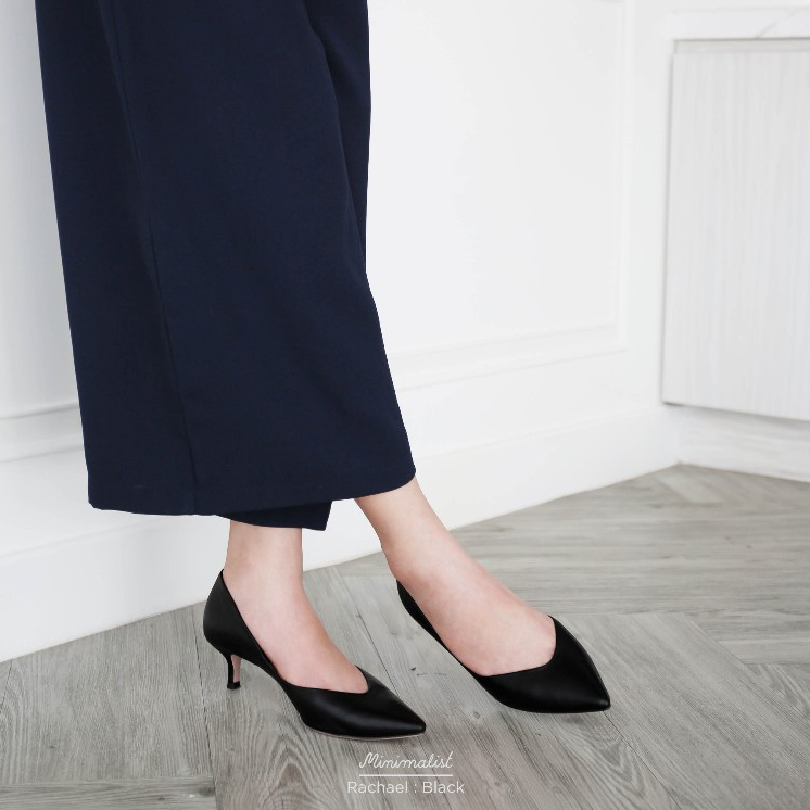 𝐌𝐈𝐍𝐈𝐌𝐀𝐋𝐈𝐒𝐓 รองเท้าส้นสูงหนังแกะ รุ่น Rachael (black) สูง 2 นิ้ว ไม่เมื่อยเท้า หน้าเท้าไม่แคบ
