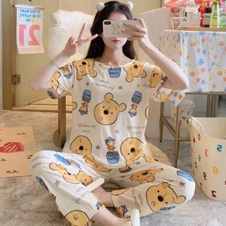 💗 Alva 💗 ชุดนอน คอกลมเสื้อแขนสั้นลายการ์ตูนน่ารักมากๆ ผ้าคอตตอน เนื้อผ้านิ่ม ใส่สบาย ฟรีไซส์ #6004