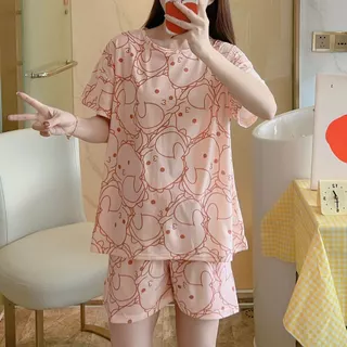 ⚡Cynthia_Shop⚡ ชุดนอน คอกลมเสื้อแขนสั้นลายการ์ตูนน่ารักมากๆ ผ้าคอตตอน เนื้อผ้านิ่ม ใส่สบาย ฟรีไซส์ #6004