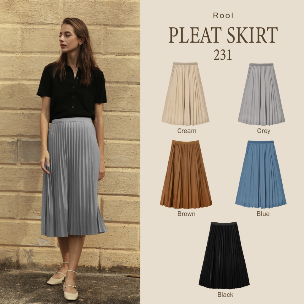 Rool - Pleat skirt 231 กระโปรงพลีท เอวสม็อคยางยืด