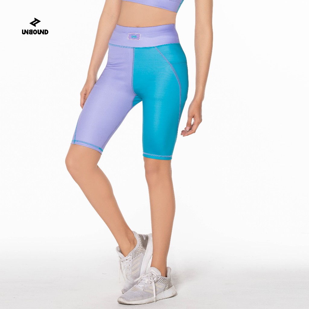 UNBOUND VIEW POINT CYCLING LEGGINGS-GREEN GARDEN+PURPLE ROSE กางเกงเลกกิ้งขาสั้นสีเขียว - สีม่วง