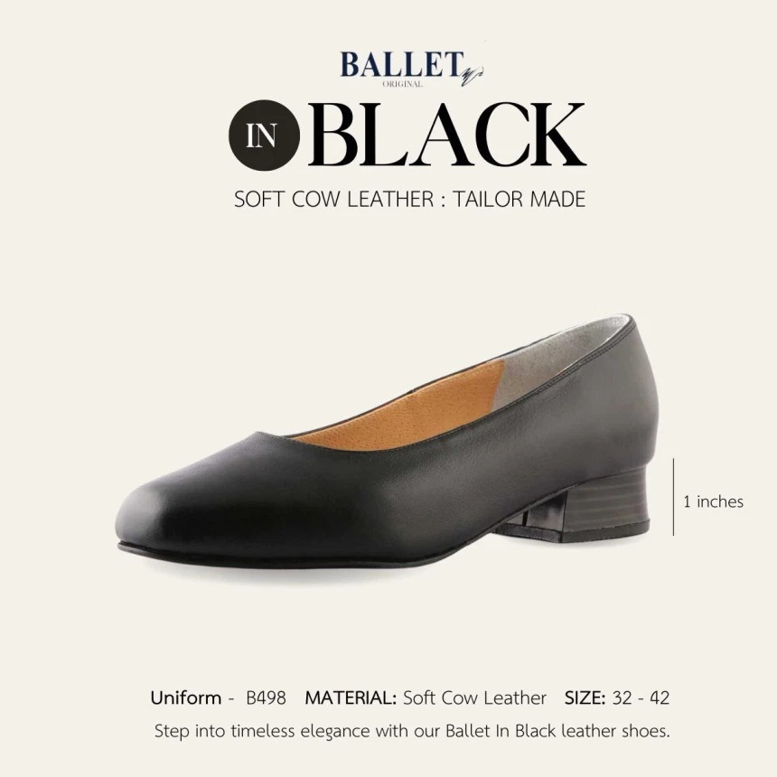 Ballet Shoes Original - รองเท้าคัทชูหนังแท้ Uniform รุ่น B498 (ส้นสูง 1 นิ้ว)