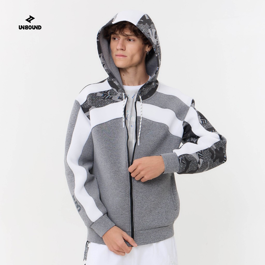 UNBOUND ASTRO CAMO FULL ZIP JACKET HOODIE (GREY) เสื้อแจีคเก็ตชายสีเทาลายคาโม่
