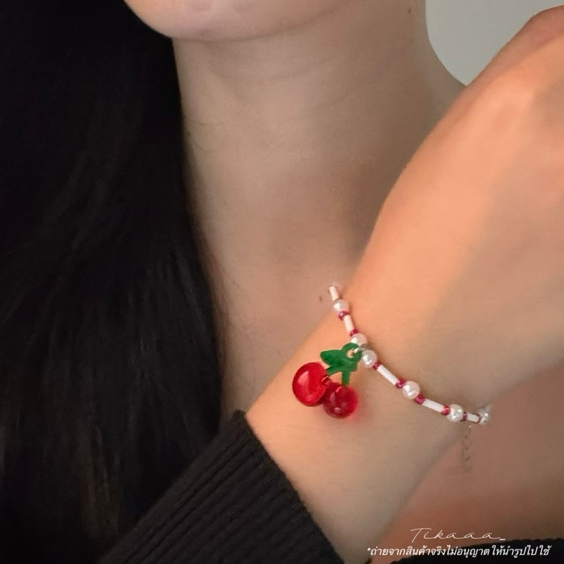 (Ready to Ship🇹🇭) 🍒Cute Pearl & Cherry Jewelry Set – Necklace, Bracelet & Ring - สร้อยคอ/ข้อมือลูกปัดไข่มุกจี้เชอร์รี่ ✨ - รูปที่ 3