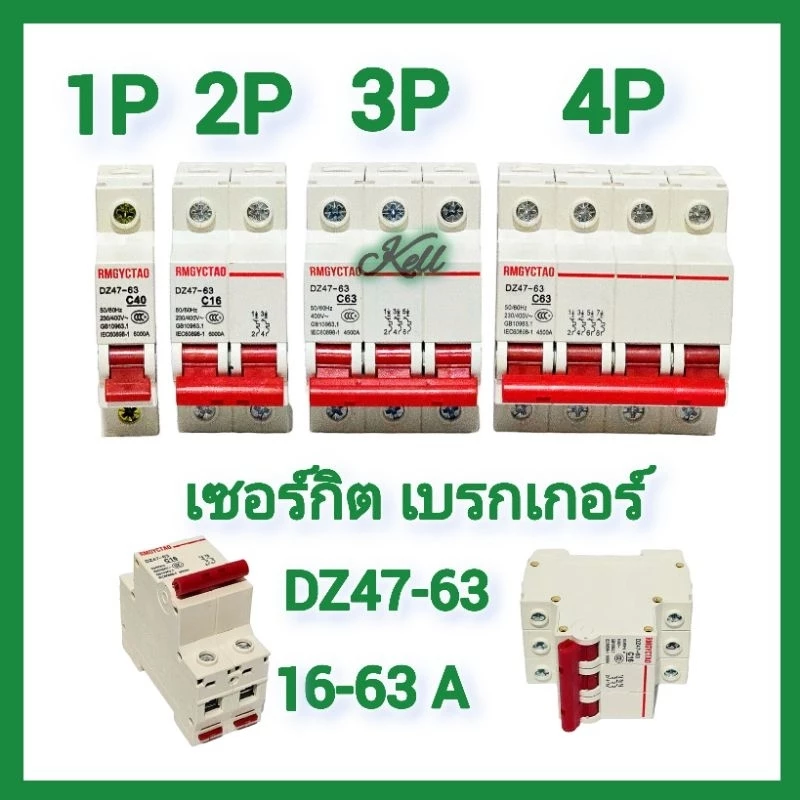 Circuit Breaker 10A-63A DZ47 1P/2P/3P/4P เซอร์กิตเบรกเกอร์