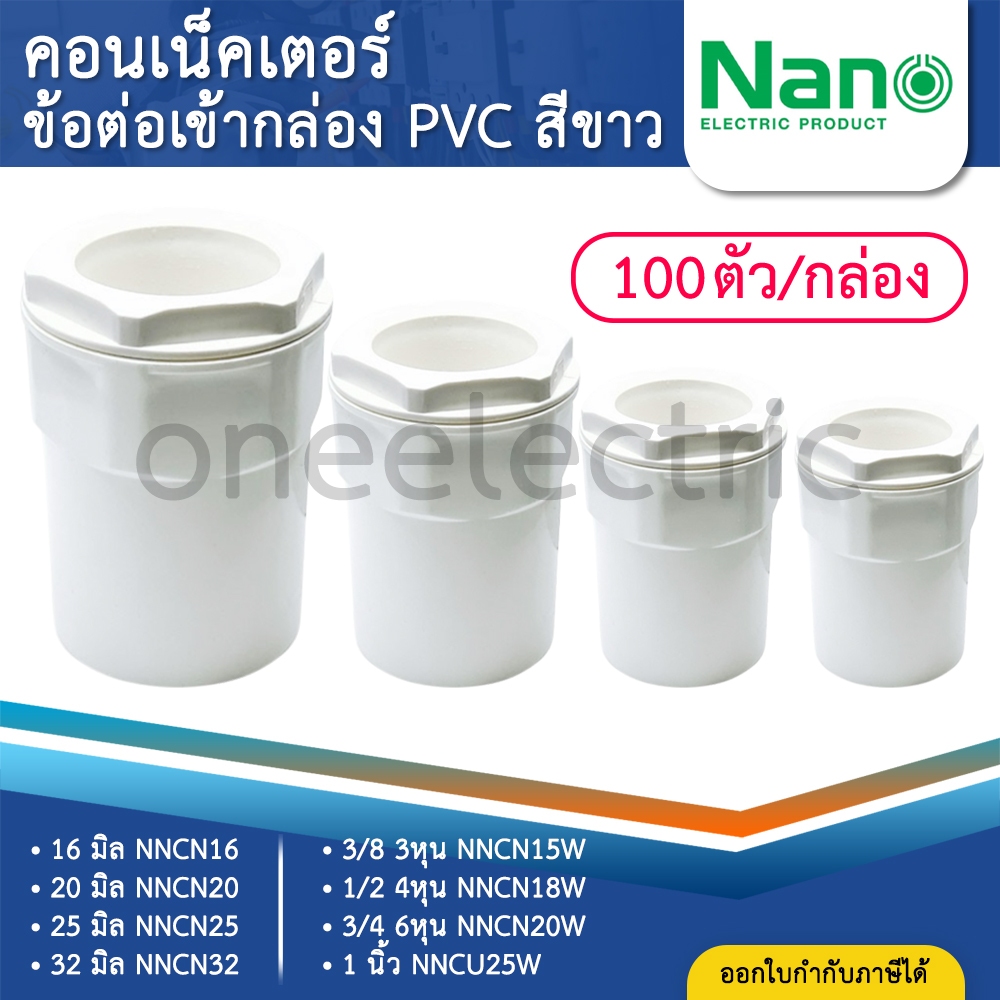 (100ชิ้น) NANO NNCN คอนเนคเตอร์ ข้อต่อเข้ากล่อง PVC สีขาว 16มิล 20มิล 25มิล 32มิล