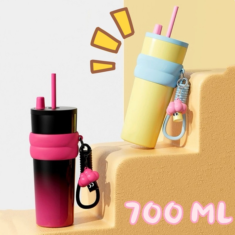 กระติกเก็บความเย็น-ร้อน710ML สแตนเลสเกรด316 พร้อมหลอดดูด+ฟางถ้วย จุน้ำเยอะ พกพาง่าย【พร้อมส่ง】ATCCH