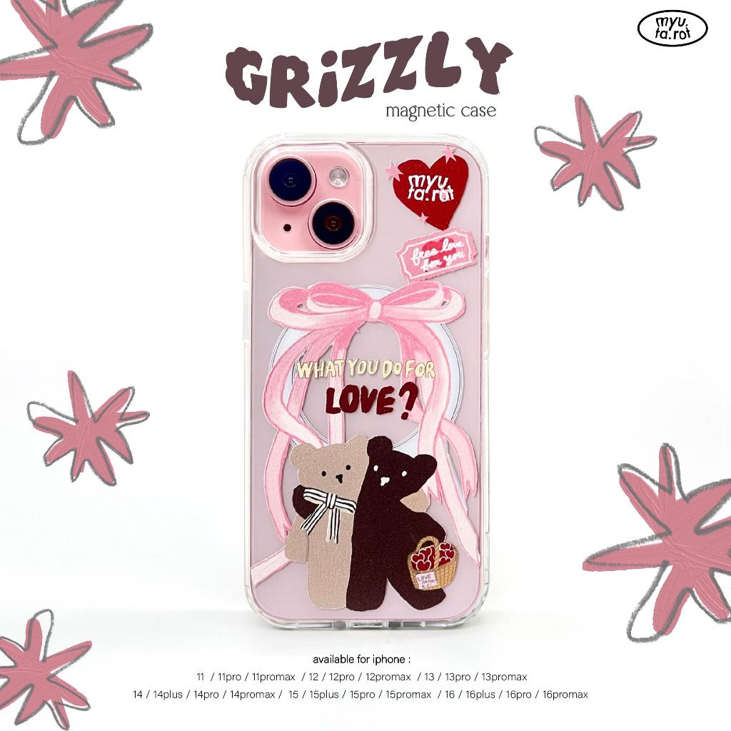 myutarot เคสมือถือกันกระแทก เคสแม่เหล็ก Magnetic สำหรับไอโฟน ลาย Grizzly เคสมือถือ เคสน่ารัก