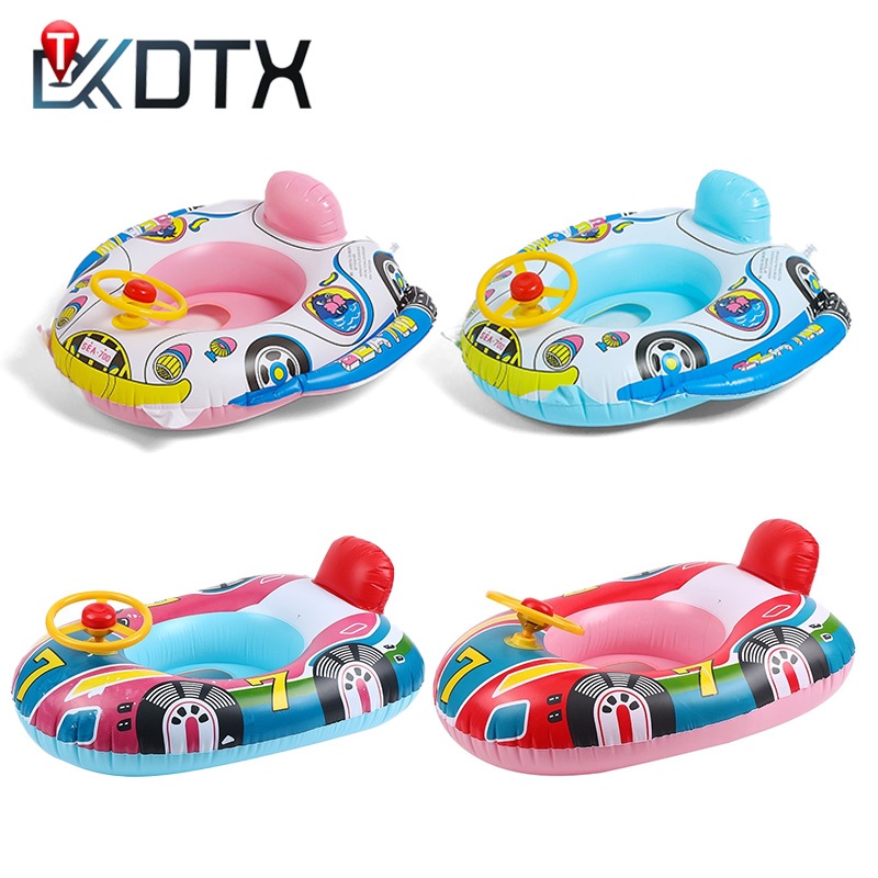 DTX ห่วงยางเด็ก ห่วงยางสอดขาเด็ก รูปทรงรถยนต์ บีบแตรได้ สีสันสดใส วัสดุ PVC หนา ทนทาน พร้อมส่ง