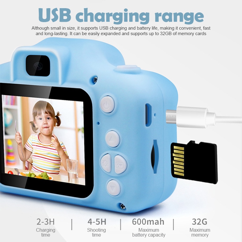 กล้องถ่ายรูปเด็ก กล้องดิจิทัล 1080P หน้าจอ IPS 2.0 นิ้ว กล้องคู่เด็กกล้องการ์ตูนของเล่นมินิกล้อง เอสแอลอาร์