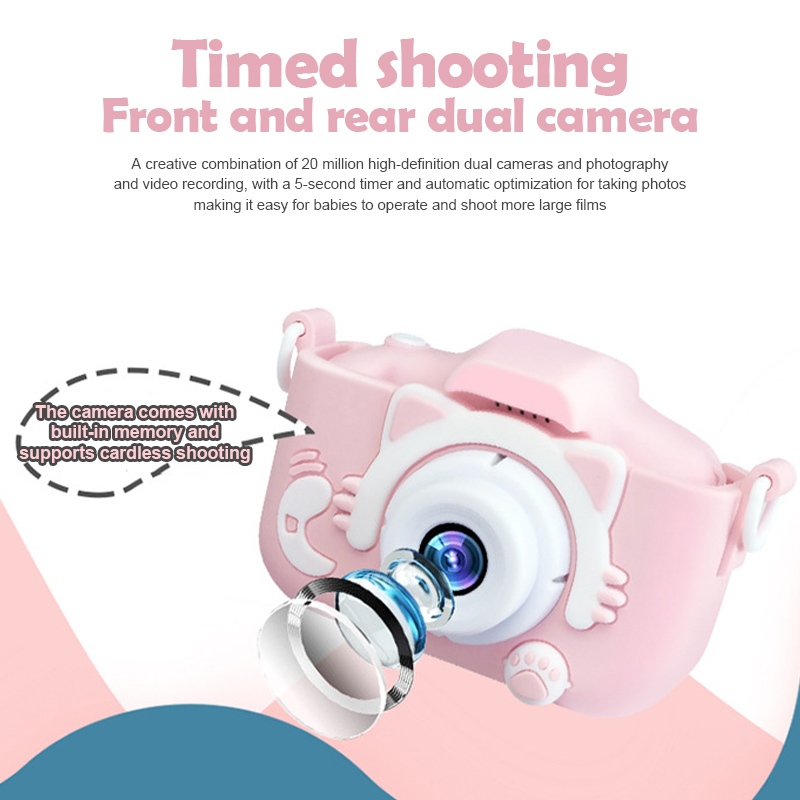 กล้องถ่ายรูปเด็ก กล้องดิจิทัล 1080P หน้าจอ IPS 2.0 นิ้ว กล้องคู่เด็กกล้องการ์ตูนของเล่นมินิกล้อง เอสแอลอาร์