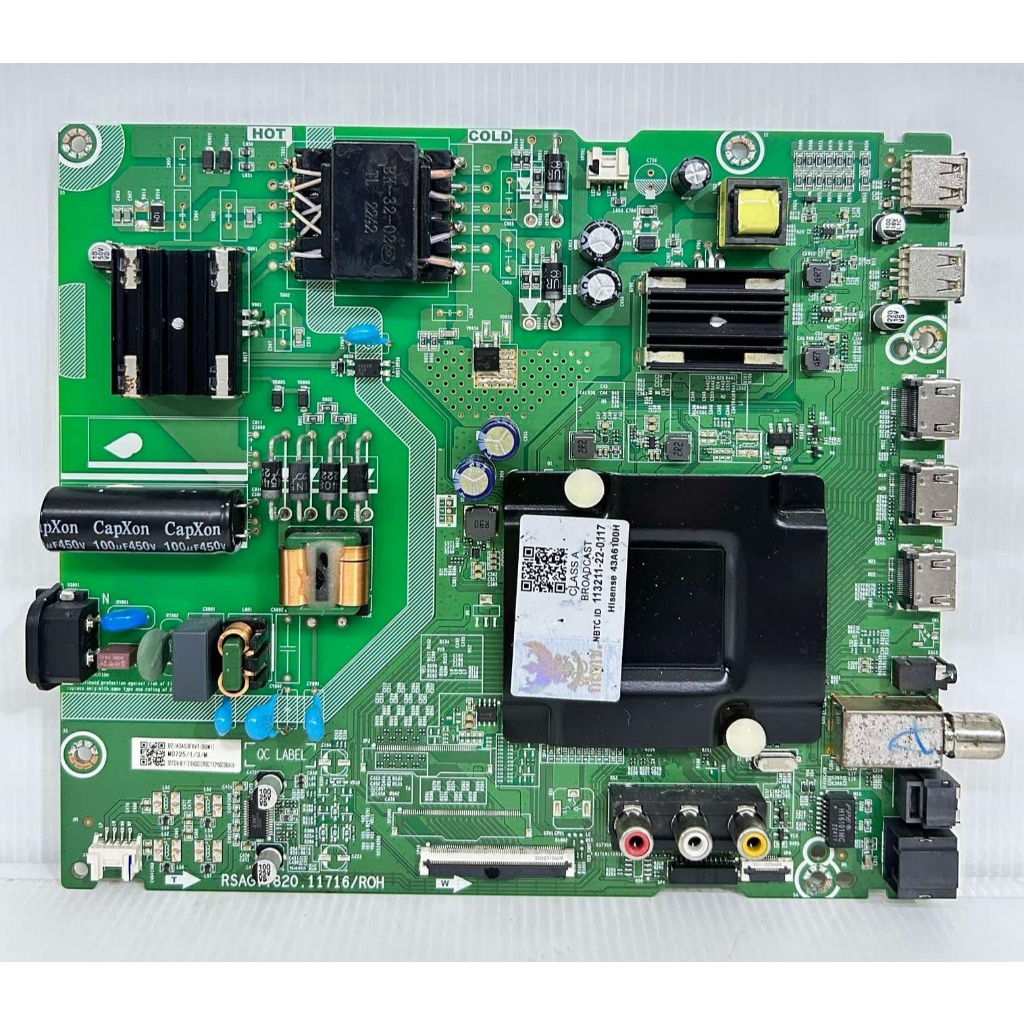 เมนบอร์ด Hisense รุ่น 43A6100H / 43E6H พาร์ท RSAG7.820.11716/ROH ของแท้ถอด มือ2 เทสไห้แล้ว