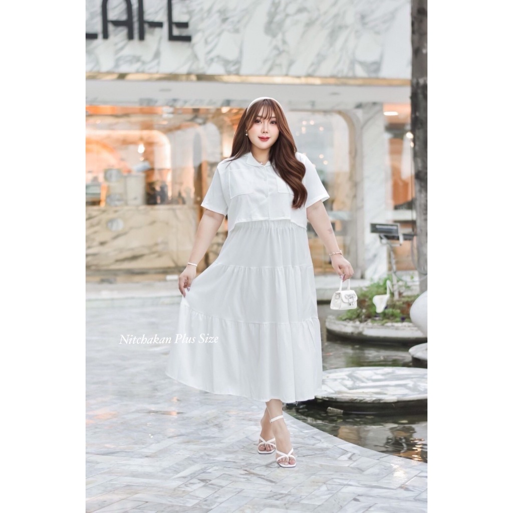 เชต2ชิ้น เสื้อ+กระโปรงลายโบว์ ทรงสวย ใส่พรางหุ่นได้ดีเวอร์ ใส่สวยดูแพง ดูสูงเพรียวงานสวยน่ารัก ถ่ายรูปชิวๆ พลัสไซส์ NP - รูปที่ 4