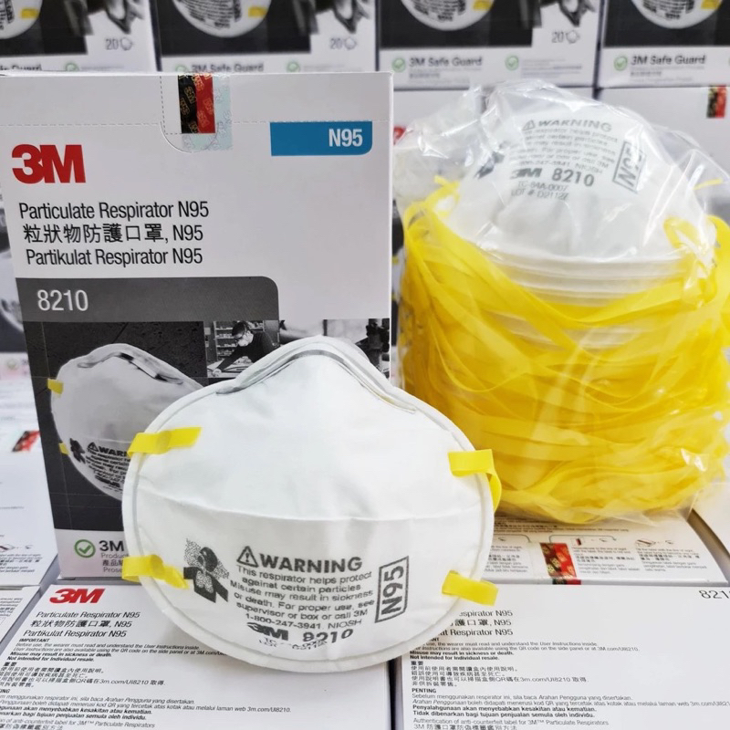 N95 3M 8210 ป้องกันฝุ่น PM2.5 หน้ากากป้องกันฝุ่น (20 ชิ้น/1 กล่อง)