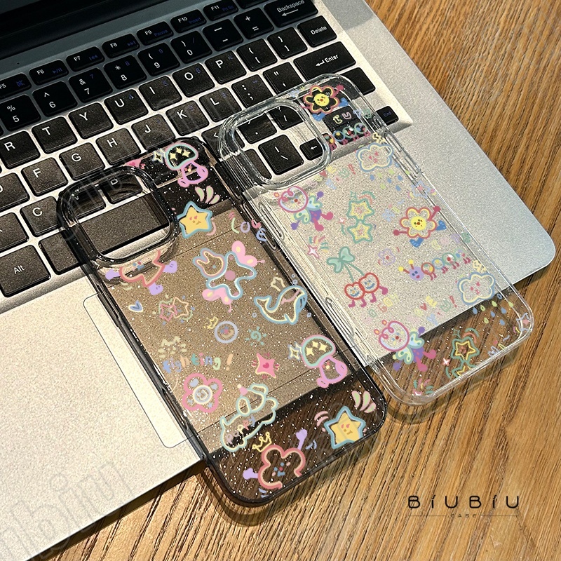 เคส iPhone 16 Pro Max iPhone 11 เคสใสแบบแวววาว TPU ลายการ์ตูนสีสันสด Compatible iPhone15 14 13 12 Pro max XS XR 7/8P