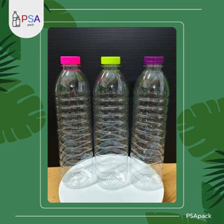 ขวดน้ำพลาสติก 600ml. ทรงกลม 60 ใบ | ฟรีฝาขวดให้เลือก 10 สี (ห่อกล่อง)