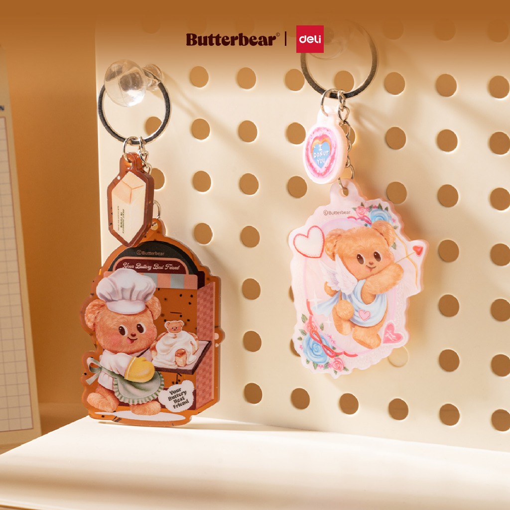 (ฺButterBear X Deli) พวงกุญแจ พวงกุญแจอะคริลิค พวงกุญแจน้องหมีเนย บัตเต้อแบร์ (จำหน่าย 1 ชิ้น)(คละลาย)