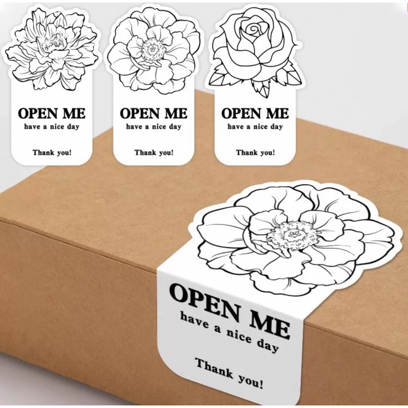 สติกเกอร์แปะกล่อง open me ลายดอกไม้มินิมอล