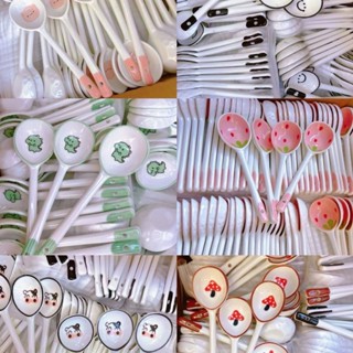 ช้อนซรามิคน่ารัก🔥 ช้อนตักซุป ขนม เด็กก็ใช้ได้วาดลายด้วยมือ ม…