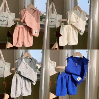 HU05 ชุดเสื้อกล้าม ใหม่เด็กเสื้อกั๊กชุดเด็กแขนสั้นสองชิ้นชุด…