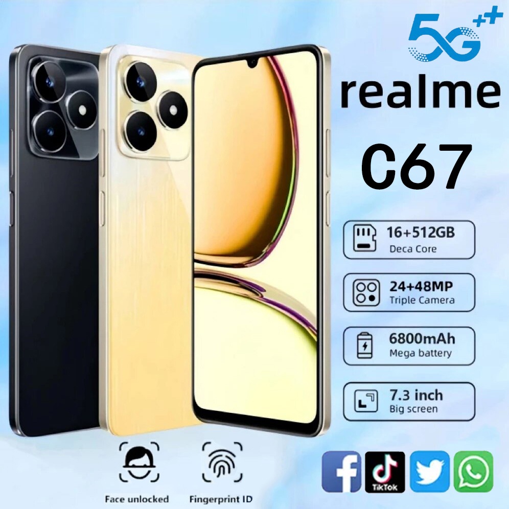 โทรศัพท์มือถือ ReaIme C67 5G สมาร์ทโฟน 7.3 นิ้ว รองรับ 2 ซิมการ์ด 16GB+512GB 5G Android 6800mAh COD