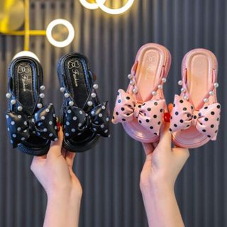 รองเท้าแตะเด็กผู้หญิง แต่งโบว์ใหญ่ลายจุด สีสันสดใส พื้นนุ่ม …