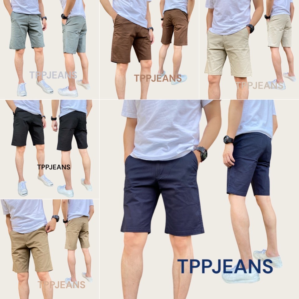 JEANSEXPRESS Shorts Men's กางเกงผ้าสี ทรงสวย ผ้ายืด ใส่สบาย มี6 สี เป้าซิป หน้ากระเป๋าเฉียง หลังกระเป๋าเจาะ Size 28-36