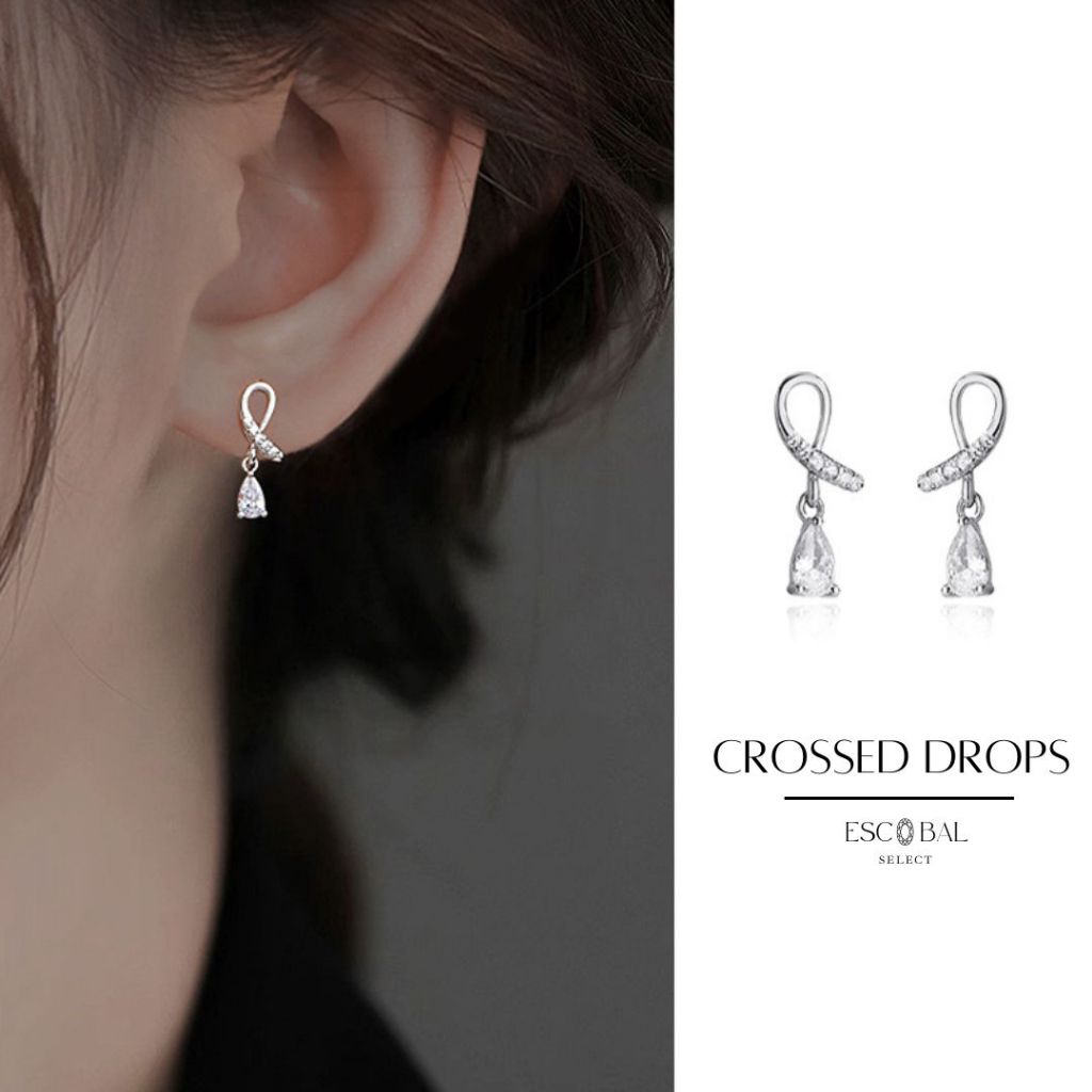 ESCOBAL ต่างหูเงิน Crossed Drops ต่างหูห้อย Moissanite ต่างหูเพชร ต่างหูแฟชั่น ต