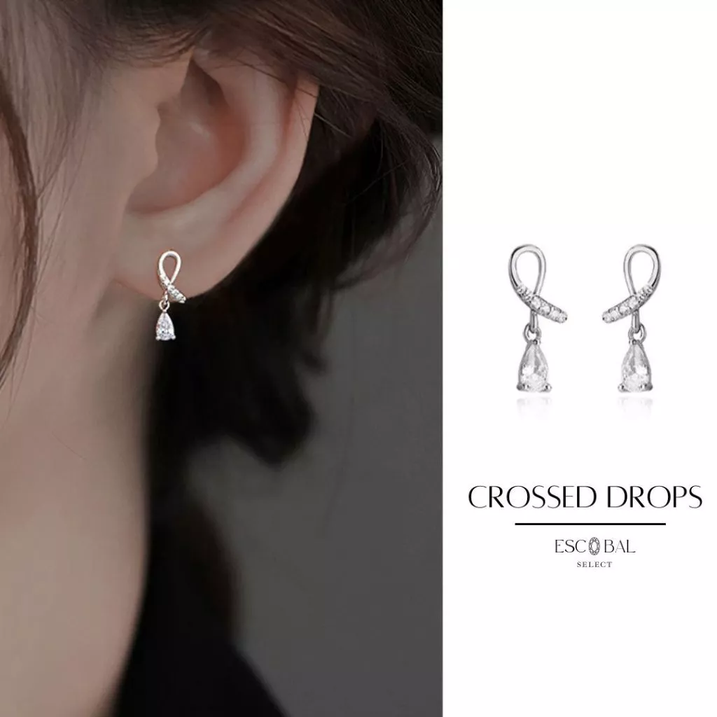 ESCOBAL ต่างหูเงิน Crossed Drops ต่างหูห้อย Moissanite ต่างหูเพชร ต่างหูแฟชั่น ตุ้มหูเงิน วาเลนไทน์