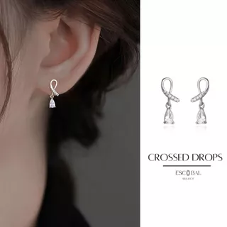 ESCOBAL ต่างหูเงิน Crossed Drops ต่างหูห้อย Moissanite ต่างหูเพชร ต่างหูแฟชั่น ตุ้มหูเงิน วาเลนไทน์