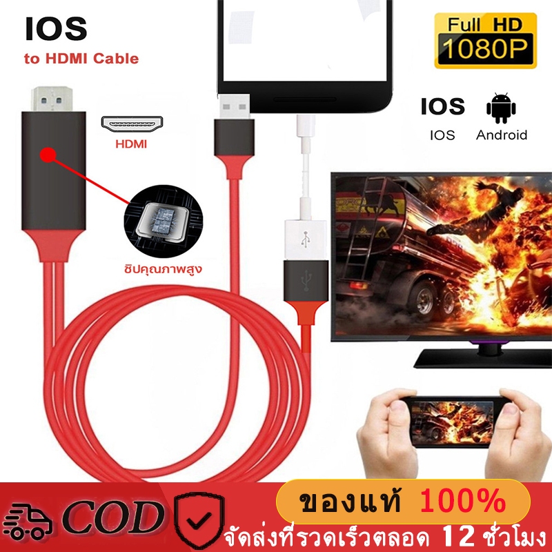🔥สาย HDMI 3in1HDMI Cable สายต่อจากมือถือเข้าทีวี Mobile Phone HDTV For ios/Android/Type-C Phone To H