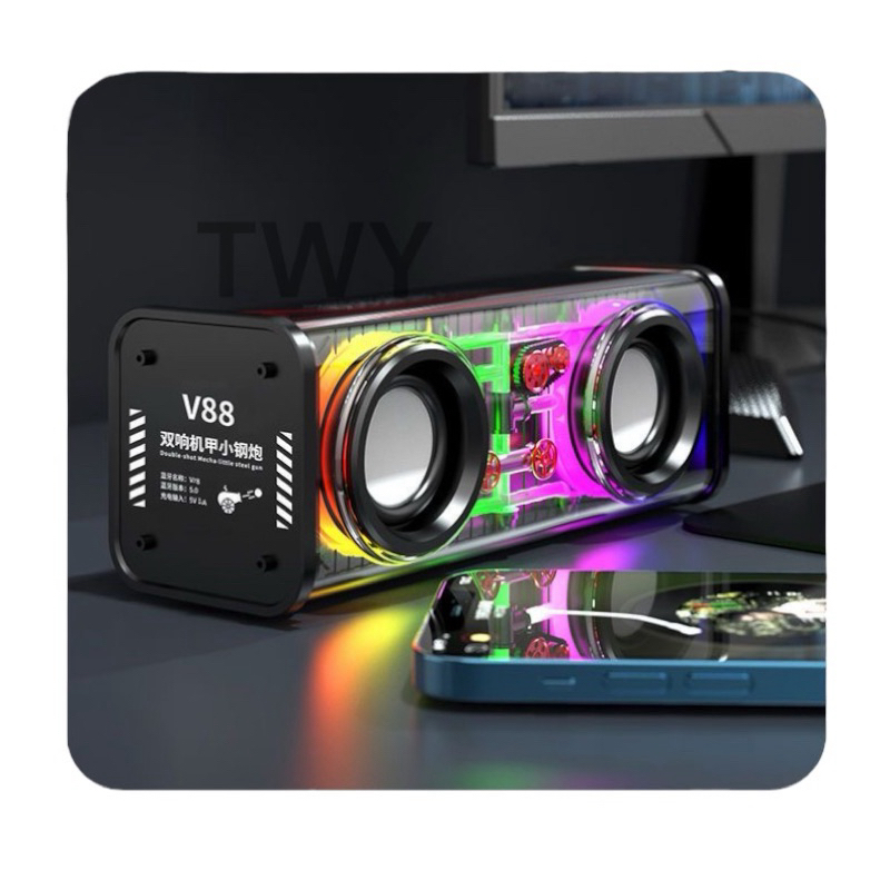 V8 ลำโพงบลูทูธ ลำโพงไร้สาย คุณภาพเสียงสูง ลำโพง แสงแห่งการหายใจ เสียงสเตอริโอ 3มิติ Black/White ระดับ ใช้ง่าย ส่งเร็วส่ง