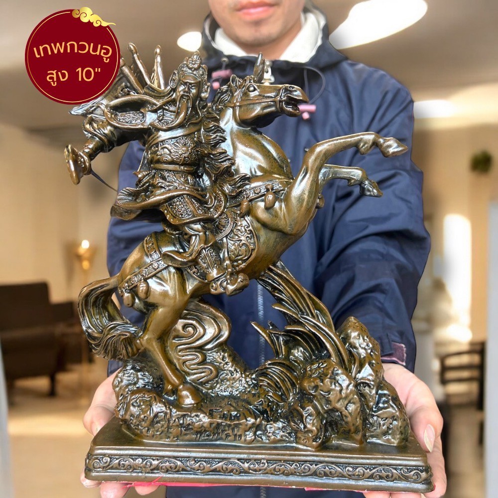 กวนอูขี่ม้า ปางออกศึก ขนาดสูง 10 นิ้ว สีไม้สวยงาม ผ่านพิธีเปิดตาเเล้ว