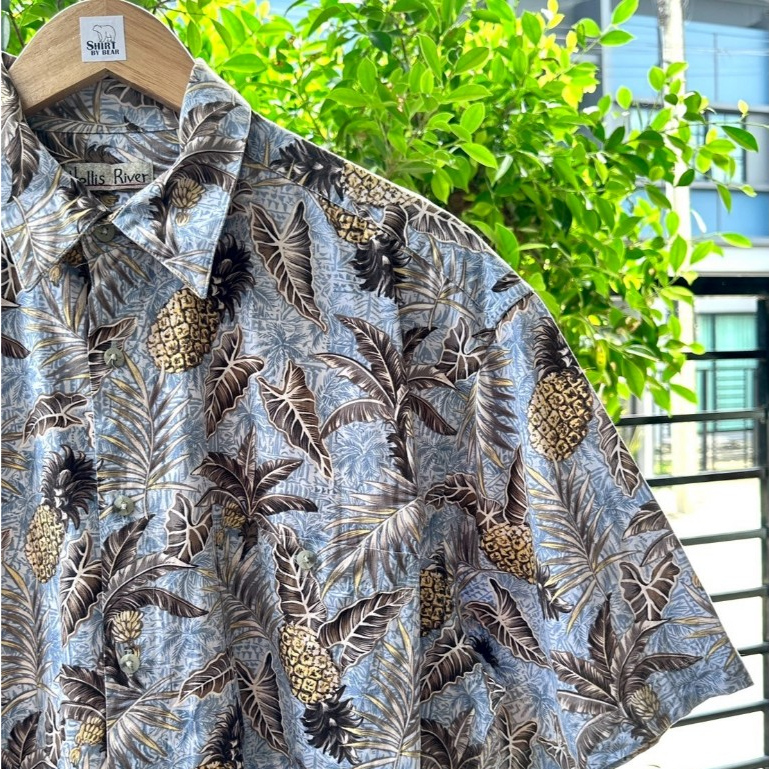 เสื้อฮาวายมือสอง Size 2XL (อก 48") แบรนด์ Hollis River - ผ้า Cotton เสื้อฮาวายหุ่นหมี🐻