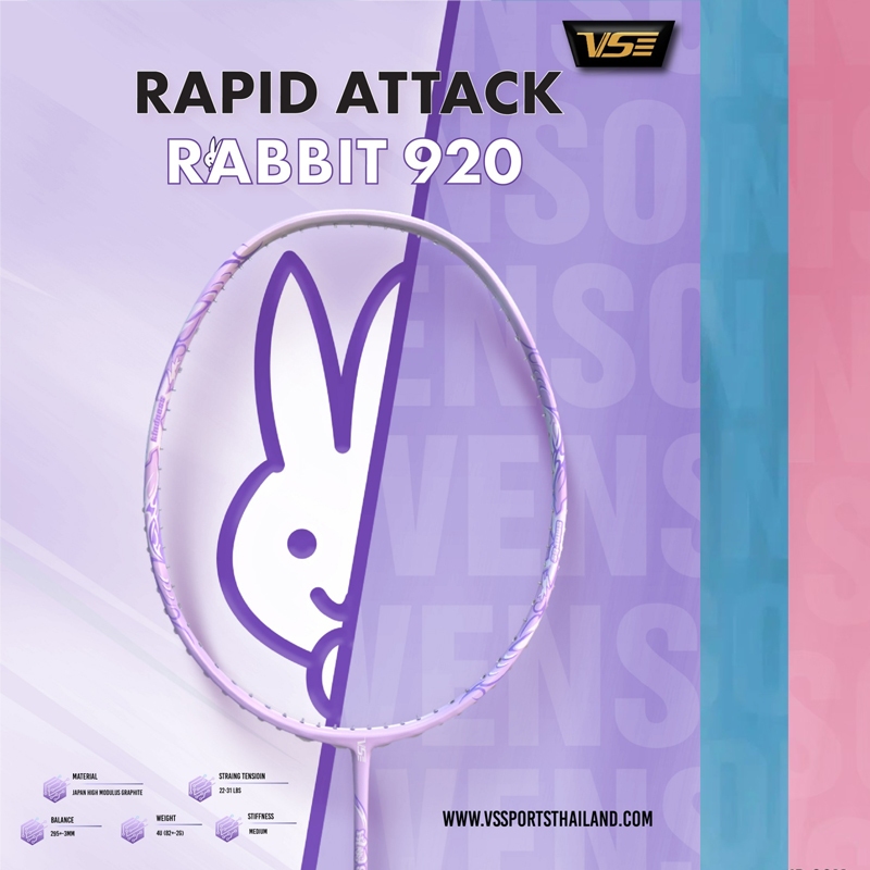 (แถมฟรีเอ็น+ซองใส่ไม้) ไม้แบดมินตัน VENSON รุ่น Rabbit 920 / 4U