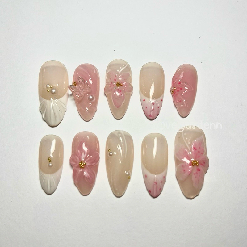 pink flower nails - press on nail