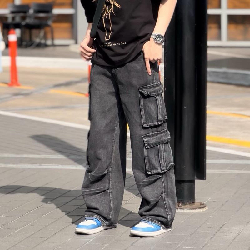 (8044) คาร์โก้ 8กระเป๋า Cargo ทรงสวย วินเทจเก๋ๆ ผู้หญิง-ผู้ชายใส่ได้ กางเกงยีนส์เอวสูง