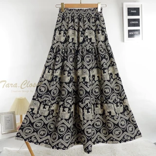 COM518 TARA SKIRT กระโปรง ลายธารา เอวสูง แต่งระบายเป็นชั้นๆ ทรงบอลลูน สม็อครอบเอว ผ้าไหมอิตาลี ผ้าดี ใส่สบาย ไม่ร้อน