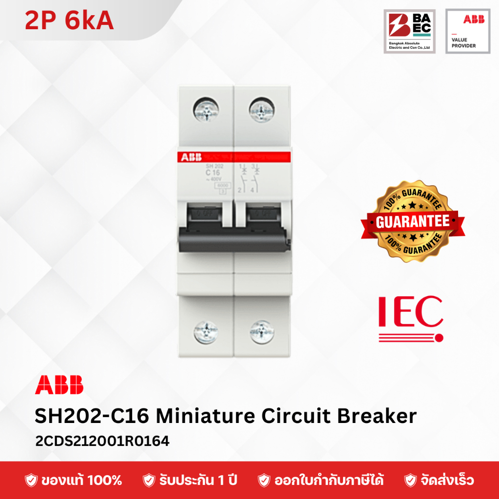 ABB SH202-C16 เซอร์กิตเบรกเกอร์ 16 Amp 2P 6KA