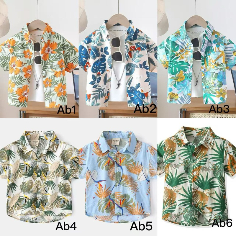 Lulu พร้อมส่ง  เสื้อเชิ้ตแขนสั้นลายดอกสำหรับเด็ก110-150 ผ้าเร่ม ใสสบาย Ab1-Ab6