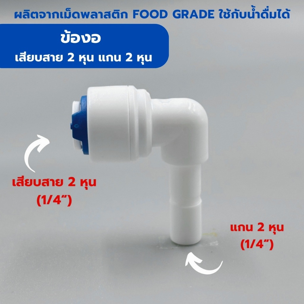 ข้องอ แกนเสียบ 2 หุน เสียบสาย 2 หุน พลาสติก Food grade อะไหล่เครื่องกรองน้ำ