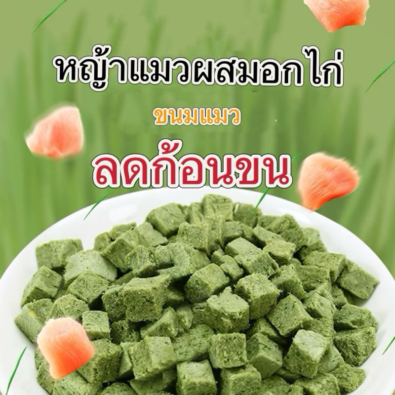 หญ้าแมวฟรีซดราย Pawtique Cat Treat หญ้าแมวผสมอกไก่ Freeze Dried 100% ขนมแมว ขนมฟรีซดราย
