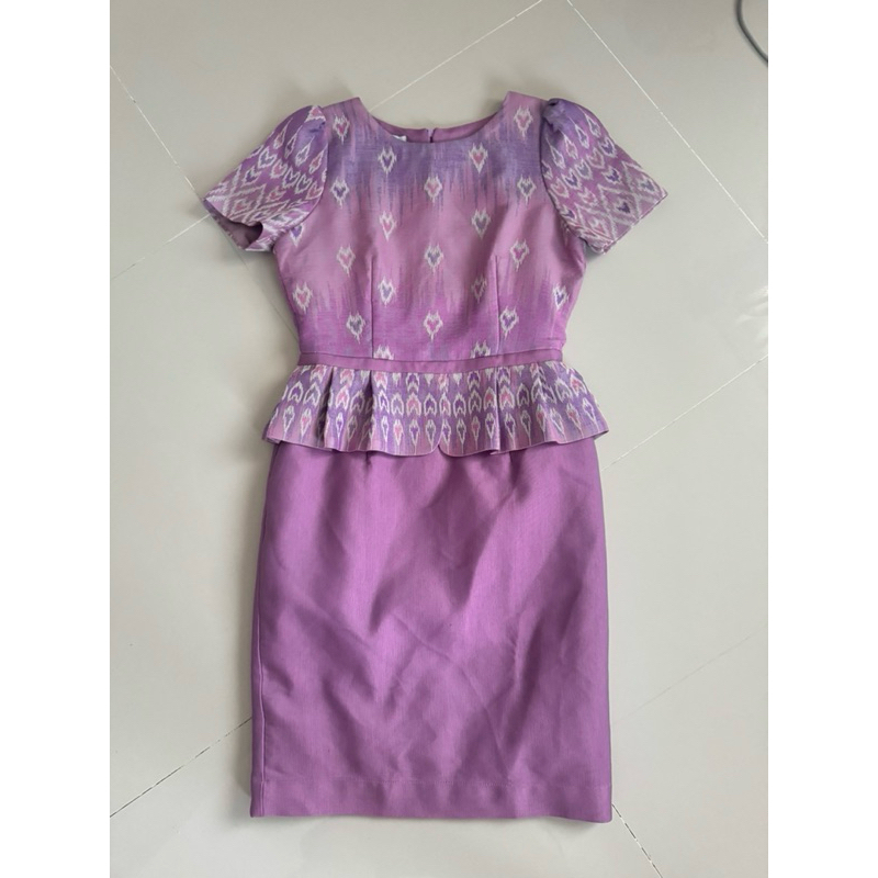 ส่งต่อ ป้าย apps shop ชุดเดรสผ้าฝ้ายเนื้อทอลายหัวใจ(ลายใหม่ล่าสุด) โทนสีม่วง ไซส์ s