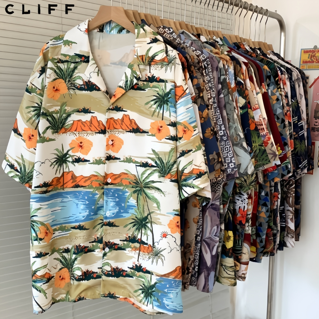 CLIFF เสื้อฮาวายผู้ชาย Size M-3XL ✦ สไตล์ชายหาดฮาวาย ✦ ลายไม่ซ้ำกัน ผ้านุ่มไม่ต้องรีด ✦ เหมาะสำหรับวันพักผ่อนวันหยุดและส