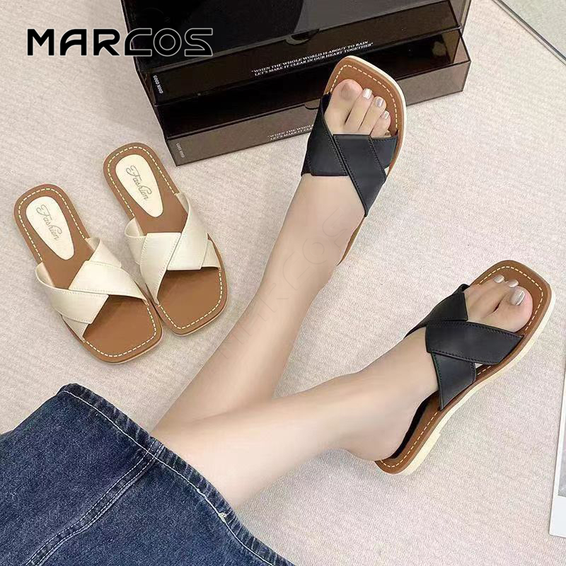 MARCOS รองเท้าแตะผู้หญิง รองเท้าแตะเรียบง่าย ไม่มีปัญหากัดเท้า! ใส่ได้ทั้งออกเที่ยวประจำวันและเดินเล่นริมทะเลแบบสไตล์ ราคา ถูกที่สุด ดีลบีเคเค แกลเลอรีภาพที่ 2