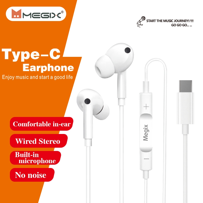 หูฟัง type c Megix เสียงดี Stereo Sound Small Talk สําหรับโทรศัพท์มือถือ แท็บเล็ต （รับประกัน 1 ปี）