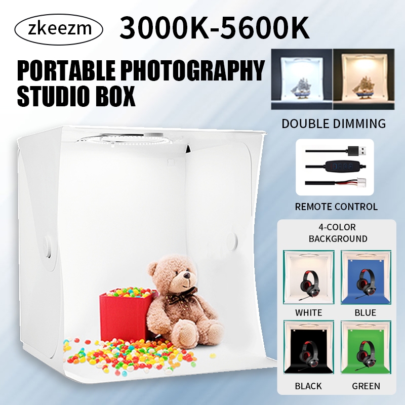 Zkeezm กล่องถ่ายภาพ 40 ซม กล่องไฟถ่ายภาพผลิตภัณฑ์สตูดิโอถ่ายภาพพับกล่องถ่ายภาพกล่องถ่ายภาพกล่องถ่ายภาพไฟ LED ปรับได้ 4